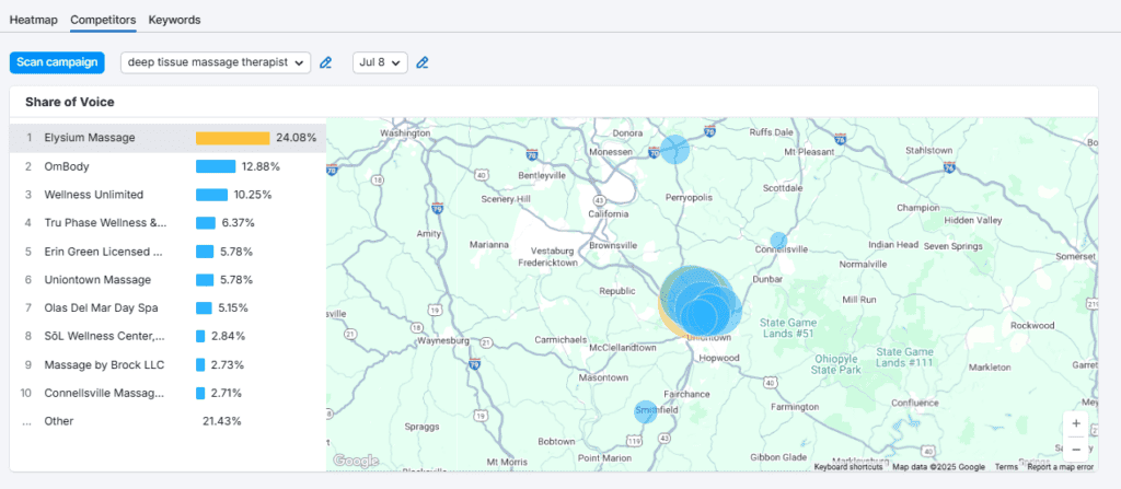 Map Rank Tracker Competitors - Elysium Massage - Massage Therapy Marketing