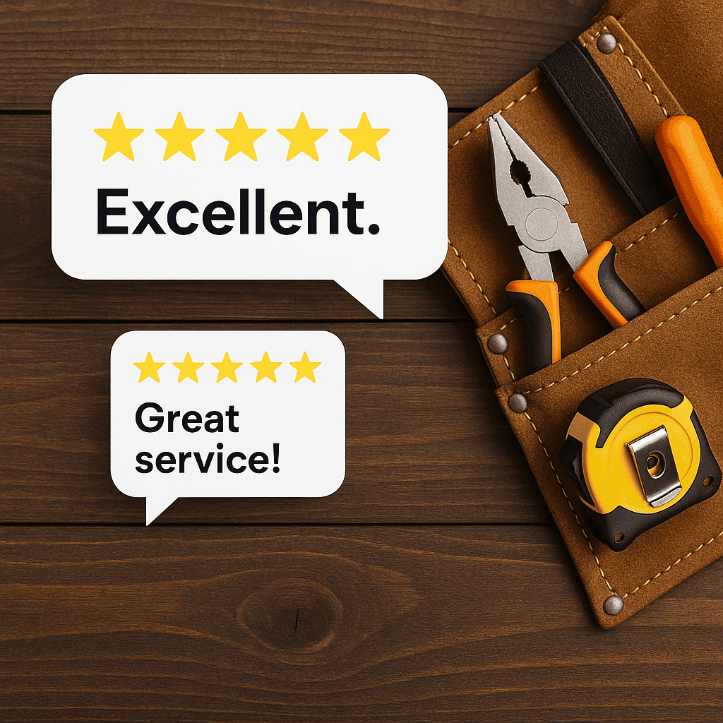 How to ask for reviews image showing 2 5-star reviews: "Excellent." and "Great service!"