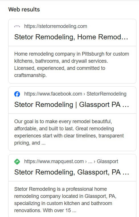 Web search results for Stetor Remodeling, formerly Stetor Enterprises after undergoing a business name change