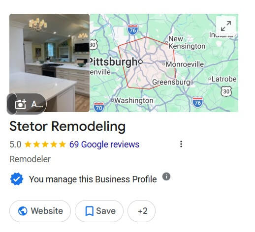 Stetor Remodeling Google Business Profile following rebrand from Stetor Enterprises